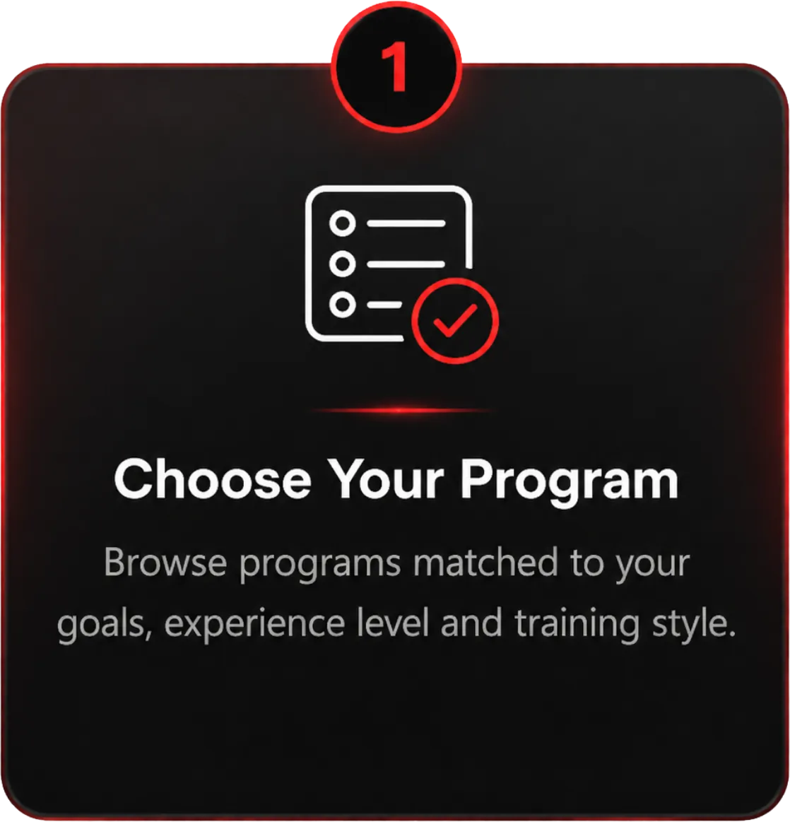 Step 1: Choose Your Program — Browse programs matched to your goals, experience level and training style.
